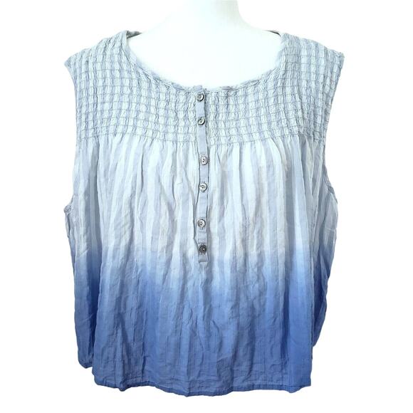 Free People Top Women XS Blue Smocked Tank Boho Festival Peasant Cottagecore NEW - Picture 1 of 13